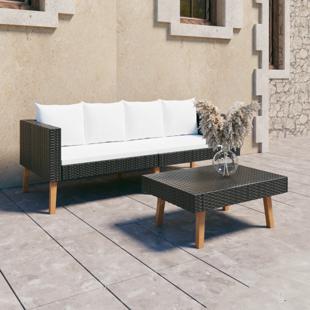 2-Delige Loungeset Met Kussens Poly Rattan